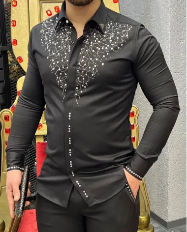 Camasa barbati neagra slim fit pentru evenimente B8573 P20-1.2